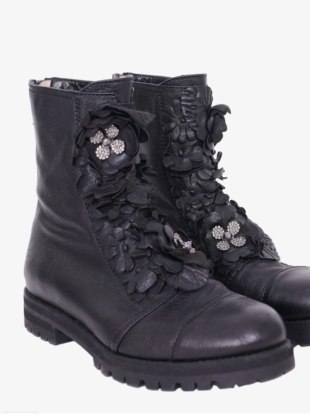 Jimmy Choo Black Floral Appliqué Ankle Boots